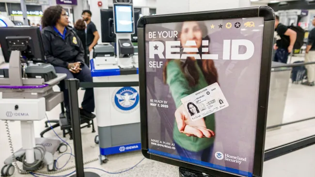 A Real ID sign in Miami International Airport